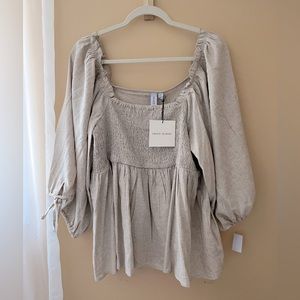 Grace & Karma Linen Tie Sleeve Peasant Top NWT